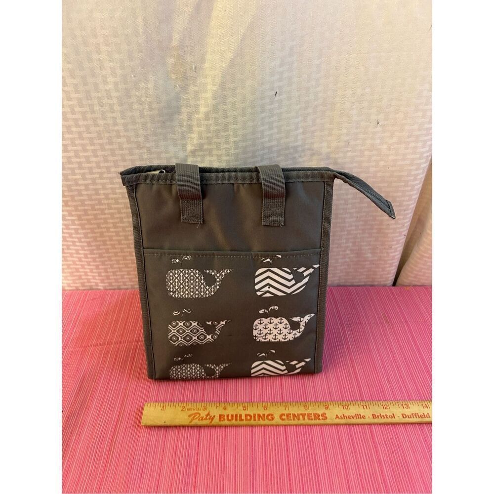 Insulated lunch tote lunch box gray whales 9x11"